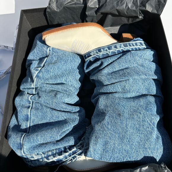 R13 Mid Cowboy Boots with Denim Sleeve Shaft Indigo Blue Ivory Size 38 NIB $1395 - Picture 4 of 16